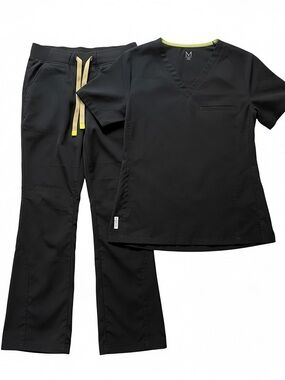 Medelita 2 Piece Sz S Black Scrub Set Flora Top Anemone Pant | EUC